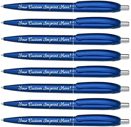 Personalized Ballpoint Pens - Retro -Retractable Click action - Custom - Black writing - Printed Name pens - Imprinted with Your Logo or Message - with Personalization - 12 Pens/Box (Blue)