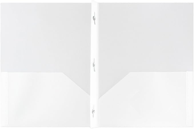 JAM PAPER Plastic Color POP Folders - 2 Pocket Durable Folders with Metal Prongs Fastener Clasps - Clear - Bulk 96/Pack