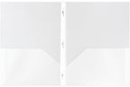 JAM PAPER Plastic Color POP Folders - 2 Pocket Durable Folders with Metal Prongs Fastener Clasps - Clear - Bulk 96/Pack