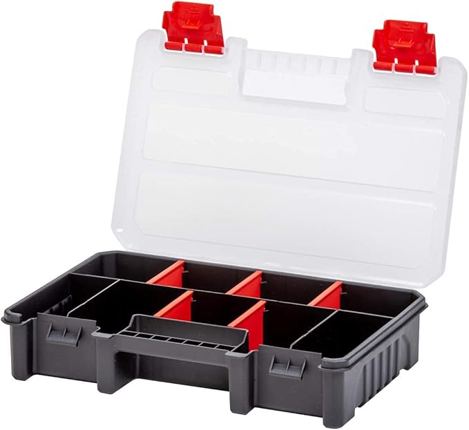 Compact Parts Organizer Box – Small Hardware Storage Case with 9 Compartments & 5 Dividers – Durable Nylon Screw, Bolt, Craft Organizer for Toolbox, Drawer, or Garage Use