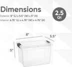 Superio Storage Bins with Lids- 2 Pack, 2.5 Qt Clear Boxes for Organizing, Stackable Plastic Containers- BPA Free, Non-Toxic, Odor Free, Organizer for Home, Office, Dorm