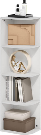 Furinno Pasir 4-Tier Corner Open Shelf Bookcase, White