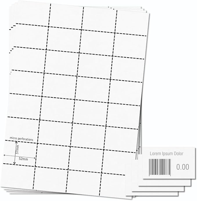 OfficeGear Shelf Edge Barcode Price Ticket Labels 32-up [25 Sheets - 800 Pack] 37x52mm Custom Printable A4 120gsm Card Micro-Perforated Non-Adhesive Merchandise Tag Includes Design Template