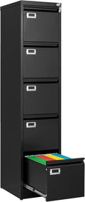 Fesbos File Cabinets - 5 Drawers Vertical 17.8" Deep Lockable Filing Cabinet - Black & Gray Metal Storage Cabinets for Home Office to Hanging Files Letter/Legal/F4/A4 Size