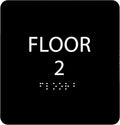 Black ADA Floor 2 Sign with Braille – Made from Durable Acrylic and Ready to Mount