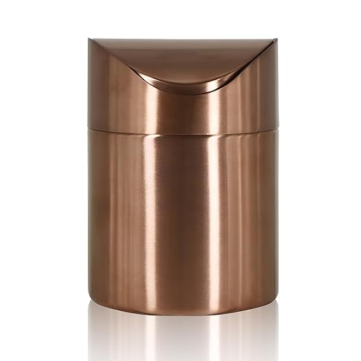 Chemlliy Mini Trash Can, Tiny Desktop Trash Bin with Swing Lid, Stainless Steel Bathroom Countertop Garbage Cans Kitchen Waste Bins with Trash Bag