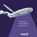 Neatfi LED Magnifying Lamp, 5 Diopter Glass Lens, 6500K Daylight Bright Light, Adjustable Arm, Eye-Friendly Lamp for Crafts, Sewing, Painting, Jewelry Making & Reading (White, 7-Inch Lens with Clamp)