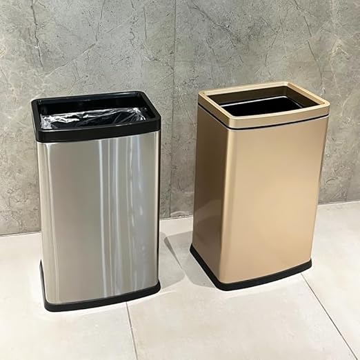 YOJIA 6.6 Gallon/25L Stainless Steel Square Trash Can, Elegant, Inner Basket, Large Capacity Kitchen Garbage Can, Open Top, Gold Waste Basket, for Bathroom Home Office Hotel (25L Gold)