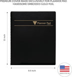 Planner Pad Spiral Bound January-December 2026/ Calendar Year 8 1/2" x 11" Large 3-Tier Funnel Down 12 Month Organizer, Black Cover/Black Ink