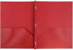 JAM PAPER Plastic 2 Pocket POP Folders - Durable School Folders with Metal Prongs Fastener Clasps - Red - Bulk 48/Pack