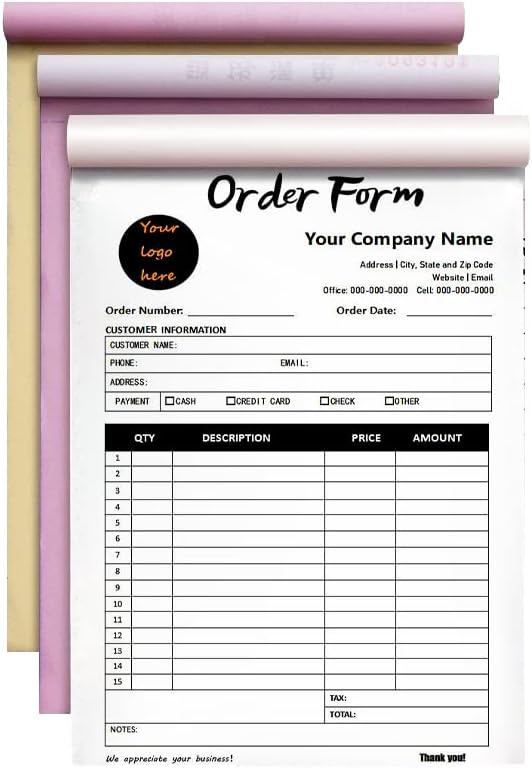 Personalized Invoice Book Custom 2 Part/3 Part Receipt Book Quote Estimate Order Forms Carbonless Form with Your Company Name Logo Address,2-10 Books (Style 9)