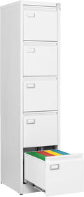 Fesbos File Cabinets - 5 Drawers Vertical 17.8" Deep Lockable Filing Cabinet - White Metal Storage Cabinets for Home Office to Hanging Files Letter/Legal/F4/A4 Size