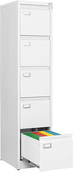 Fesbos File Cabinets - 5 Drawers Vertical 17.8" Deep Lockable Filing Cabinet - White Metal Storage Cabinets for Home Office to Hanging Files Letter/Legal/F4/A4 Size