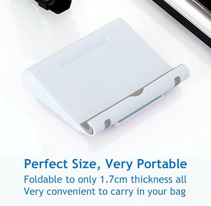 JUSDIQIR Cell Phone Stand for Desk Foldable Cell Phone Holder Desk Tablet Holder Mobile Phone Dock, Multi-Angle Universal Adjustable Tablet Dock Compatible with Most Cell Phones (White)