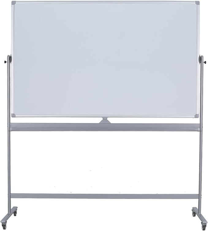 DexBoard Large Double Sided Whiteboard 72x40 inches on Wheels, Height Adjustable Mobile Magnetic Dry Erase Board with Rolling Stand for Office Meetings, Classroom Teaching, Home, Silver Frame
