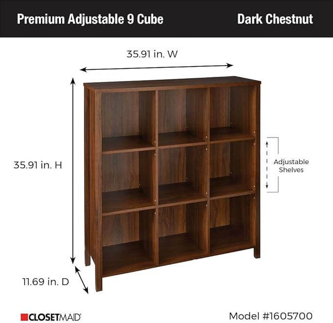 ClosetMaid 16057 Premium Adjustable 9-Cube Organizer, Dark Chestnut