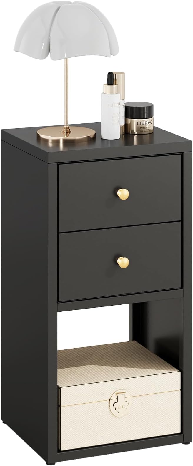 IRONMIX Metal 2 Cube Storage Organizer, Short Black Bookshelf with Storage Cabinet, Narrow Nightstands, Modern Cube Storage Shelf Slim Bedside Table for Small Places, Living Room, 15 min Assembly