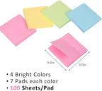 HappyHapi Sticky Notes 3x3 Inch 2800 Sheets, 28 Pack 100 Sheets/Pad, 4 Soft Colors (Yellow, Green, Pink, Blue) Light Colored Self-Stick Pads, Bulk Office Supplies for Work, School & Home