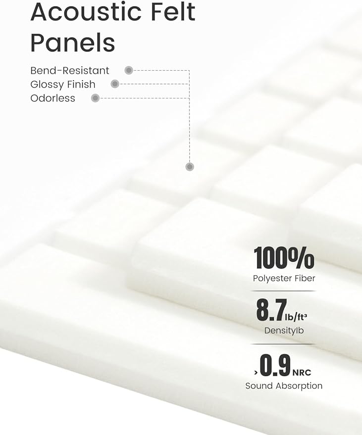 Fluxynara Felt Bulletin Board Tiles -28"x18" with 40 Adhesive Tabs, Cork Board Alternative for Office Decor, Push Pin Board Wall Organizer 6-Pack (Milky White)