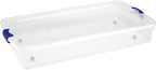 HOMZ 2-Pack Under Bed Storage, Clear Plastic Containers with Lids, 60 Quart, Blue Latch - Stackable Underbed Organizer Bins for Shoes, Bags, Clothes, and Towels