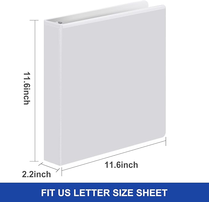 Comix Sturdy 1.5 Inch D-Ring Binders, 1.5'' 3 Ring Binder with Clear View Cover, 2.4mm-Thick, 1-1/2 Inch Rings Holds 350 Sheets of 8.5" x 11" Paper, 6 Packs (White)