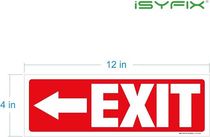 iSYFIX Exit Signs Stickers 12 Pack 12x4 Inch - Laminated Premium Vinyl Directional Left Arrow Signs for Buildings, Office, Workplace, Stores, Schools, Theaters, Parking, Restaurants, Factories