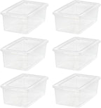 IRIS USA 6-Pack Storage Bins with Lids, 6 Quart - Crystal Clear, Shoe Boxes Stackable Containers Organize Shoes Closet Shelves, Teacher Tools Classroom Organization, Game - BPA-Free Plastic
