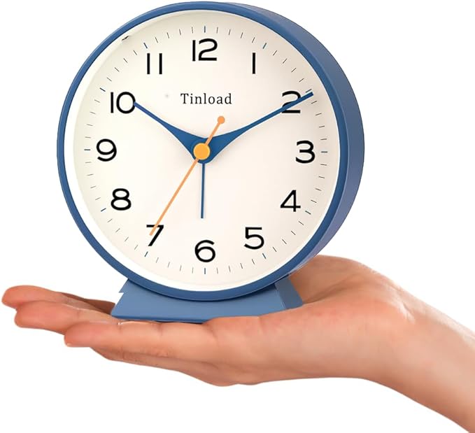 Tinload 4.5" Battery Operated Retro Analog Alarm Clock, Small Silent Bedside Desk Clock,Lighted on Demand, Battery Operated, Snooze, for Living Room, Bedroom, Bedside, Desk(Blue)