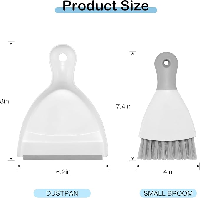 NACENA Mini Dustpan and Brush Set, Small Broom and Dustpan Set Dust Pan and Mini Hand Broom Dustpan and Broom Combo Compact for Home Table Keyboards Sofa Kitchen, White & Gray