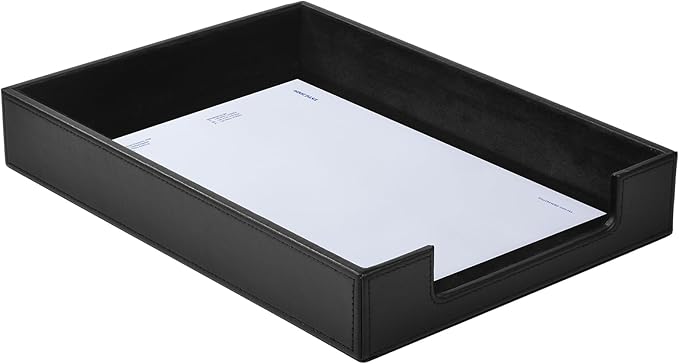 RHCSZ PU Leather Letter Tray - Load Documents Trays Front for Office Desktop Organizer - Desk Magazine, File, A4 Paper Holder - Paper Document File Holder (Black, A4-Tray)