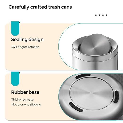 YOJIA 10L / 2.6Gal Small Stainless Steel Sliver Trash Can,Metal Bathroom Garbage can with Lid,Modern Home Décor Wastebasket with Flipping Lid, Garbage Can for Kitchen,Bathroom,Living Room(Silver),