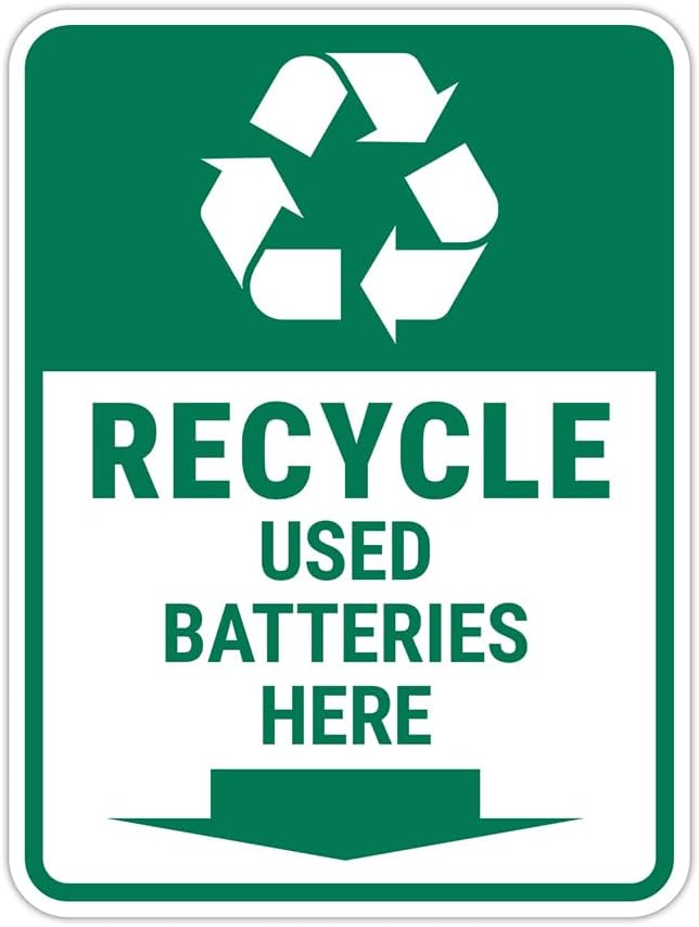 Portrait Round Plus Recycle Used Batteries Here Door or Wall Sign | Health & Safety Signage - Large