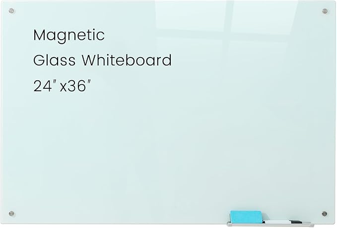 Gooderboard Glass Magnetic White Board - 36 x24 Inches Frameless Dry Erase Glass Whiteboard for Wall, Writing Board for Office, Classroom, Home and Presentation