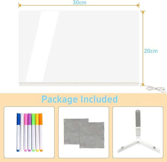 Led Note Board with Colors, 12” X 8” Acrylic Led Light Up Message Board, Acrylic Dry Erase Memo Arts Doodle Desktop Note Illuminated Wordpad Writing Board for Home Shop Christmas etc