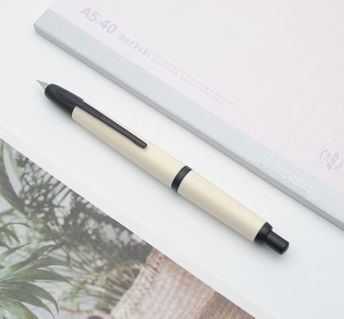 JINHAO 20 Press Fountain Pen, Retractable Capless Resin Pen with Ink Converter (F Nib 0.5mm, Ivory White - Black Clip)