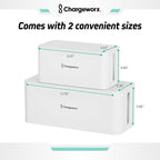 ChargeWorx Cable-Management Box Set, 2 Pack Cord Organizer to Hide Power Strips and Surge Protectors, Desk and Floor Wire Concealer for Home Office, TV Area, White