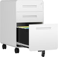 AFAIF 3 Drawer File Cabinet, Fully Assembled Mobile File Cabinets with Lock for Home Office, Metal Rolling Filing Caninet on Wheels, Three Drawer Under Desk Cabnet for Letter/Legal / A4 - White