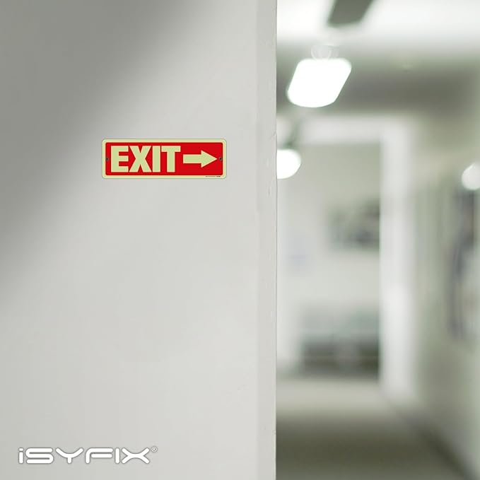 iSYFIX Exit Signs with Directional Right Arrow, Glow in the Dark, Photoluminescent Aluminum 12x4 Inch - 6 Pack, Laminated for UV & Weather Resistance, Ideal for Offices, Schools, Theaters & More