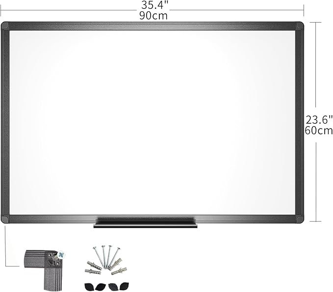 VIZ-PRO Magnetic Dry Erase White Board, 36 X 24 Inches, Black Aluminium Frame