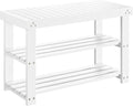 Pipishell Bamboo Shoe Rack Bench, 3-Tier Sturdy Shoe Organizer, Storage Shoe Bench, Holds up to 300lbs for Entryway Bedroom Living Room Balcony (White)