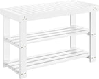 Pipishell Bamboo Shoe Rack Bench, 3-Tier Sturdy Shoe Organizer, Storage Shoe Bench, Holds up to 300lbs for Entryway Bedroom Living Room Balcony (White)