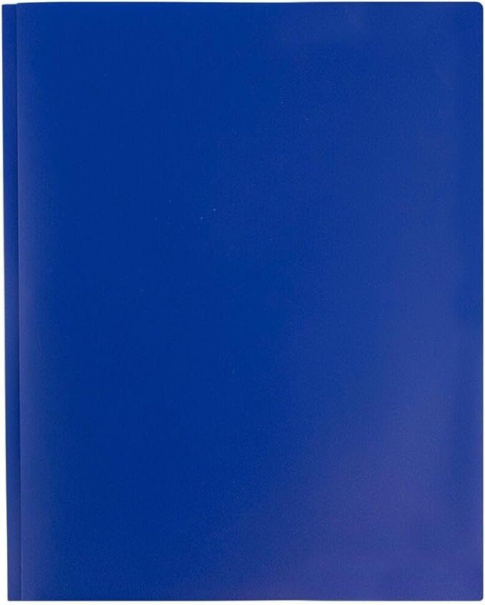 JAM PAPER Plastic Color Pop Folders - 2 Pocket Durable Folders with Metal Prongs Fastener Clasps - Dark Blue - 3/Pack