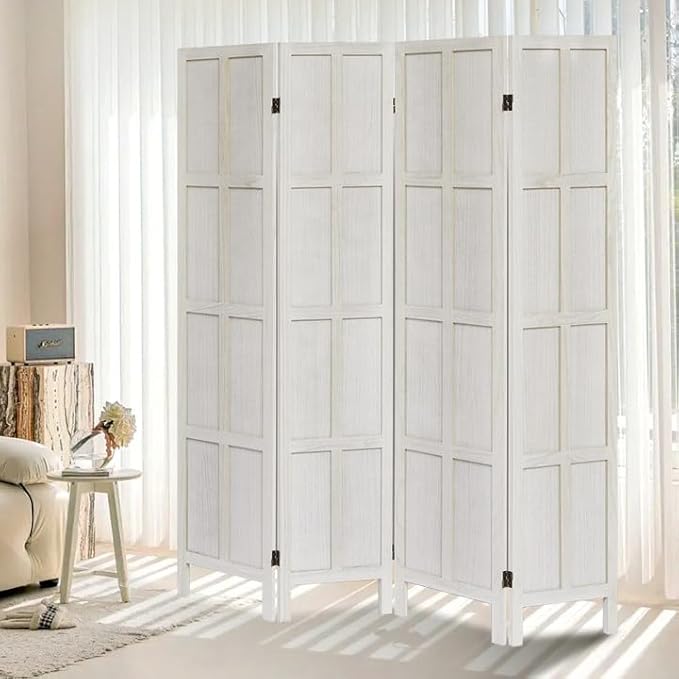 ALeesing 4 Panel Room Divider, 5.6Ft Wood Room Dividers and Folding Privacy Screens, Room Divider Wall Freestanding Room Partitions, Room Dividers Screen for Home Office Bedroom, White