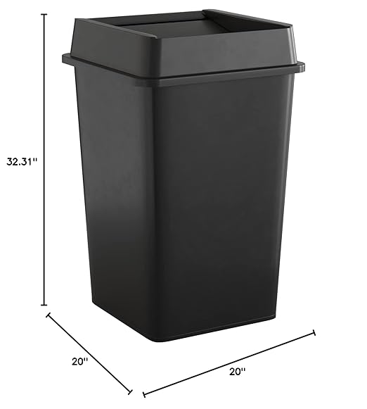 Krollen Industrial 35 Gallon Black Square Commercial Trash Can with Lid