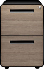 Laura Davidson Furniture Stockpile 2 Drawer Mobile File Cabinet with Lock - Under Desk Metal Filing Cabinet, Legal/Letter File Folders, Wheels and Stationary Feet, Pre-Assembled, Black/Wood