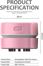 ODISTAR Desktop Vacuum Cleaner,Mini Table dust Sweeper Energy Saving,High Endurance up to 400 mins,Cordless&360º Rotatable for Cleaning Hairs,Crumbs,Computer Keyboard of Gifts for Kids (Pink)