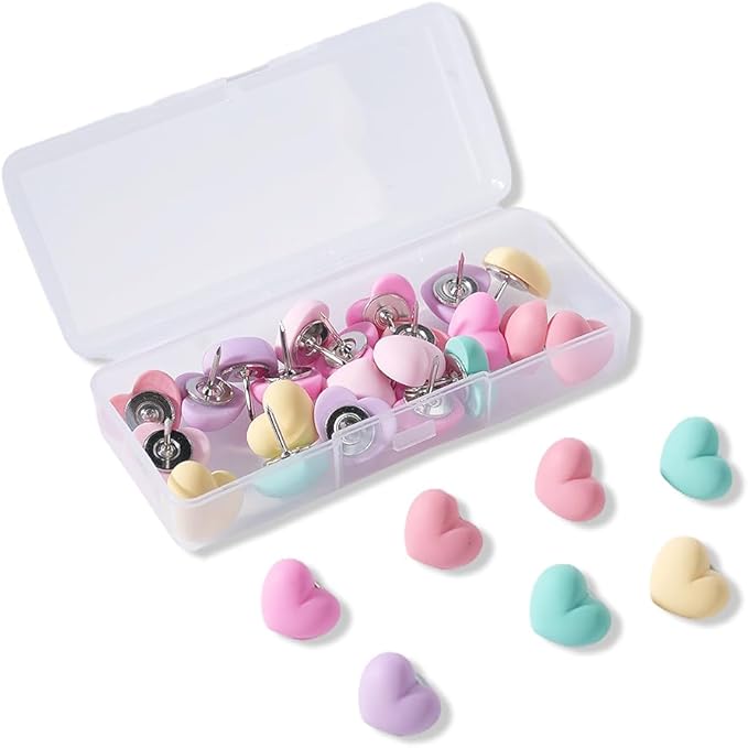 Aoxsie 28pcs Decorative Push Pins Multicolored Heart Thumbtacks Thumb Tacks for Bulletin Cork Boards Office Organization Home