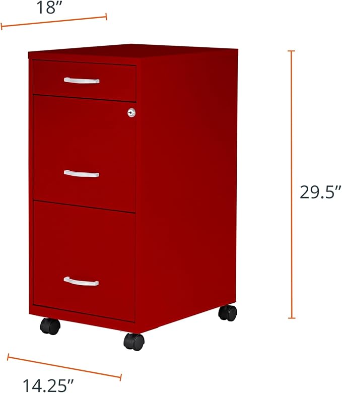 LYS SOHO Box/File/File Mobile Red File Cabinet, 3 Drawer