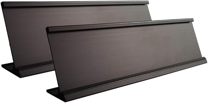 2" x 10" Aluminum Desk Name Plate Holder, Office Business Desk Sign Holder Desktop 2 Pack (Black)