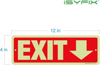 iSYFIX Exit Signs with Directional Down Arrow, Glow in the Dark, Photoluminescent Aluminum 12x4 Inch - 12 Pack, Laminated for UV & Weather Resistance, Ideal for Offices, Schools, Theaters & More